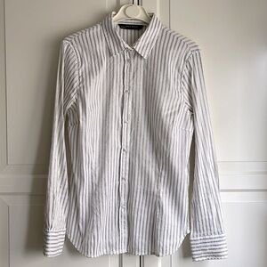 Zara Basic long sleeve blouse. White with grey and silver pinstripes.